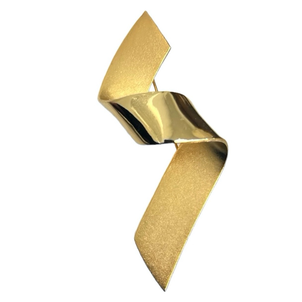 MATTE & SHINY GOLD TONE RIBBON FASHION BROOCH